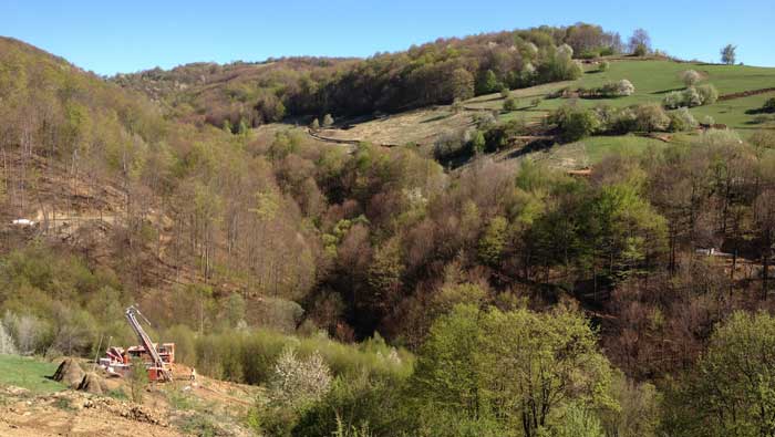 A drill site at Avala Resources' Timok gold project in Serbia, 270 km southeast of Belgrade. Credit: Avala Resources