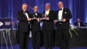 From left: Ed Thompson, chair of the PDAC Awards Committee, with Bill Dennis Award recipients Stephen Roman, Robert Cudney and John Whitton. Photo by Envisiondigitalphoto.com