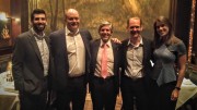 At the Young Mining Professionals' (Toronto branch) Distinguished Speakers Event at Hy's Steakhouse in Toronto on June 15, from left: Michael Long, Stephen Stewart, Rob McEwen, Michael Woeller and Sophia Harquail. Credit: YMP Toronto.