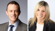 Nolan Watson, president and CEO of Sandstorm Gold, and winner of the YMP's Peter Munk Award for 2016; and Alicia Woods, founder of Covergalls and general manager of Marcotte Mining Machinery Services, and winner of the YMP's Eira Thomas Award for 2016.