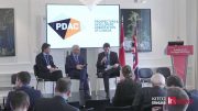 Moderator Greg Huffman (right), managing director and global head of mining sales at Canaccord Genuity, sat down with Barrick Gold president Kelvin Dushnisky (left) and Goldcorp CEO David Garofalo (middle) for an in-depth conversation at the Canadian Mining Symposium, in London.