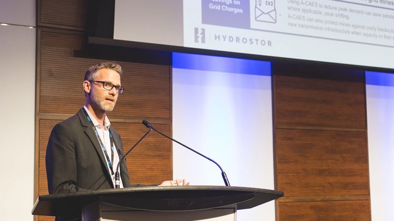 Hydrostor president and CEO Jon Norman speaks at the Progressive Mine Forum. Photo by George Matthew Photography.